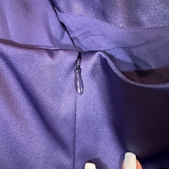 Eliza J Purple Satin One Shoulder Rhinestone Waist Cocktail Dress Women Sz 8 - Picture 8 of 11